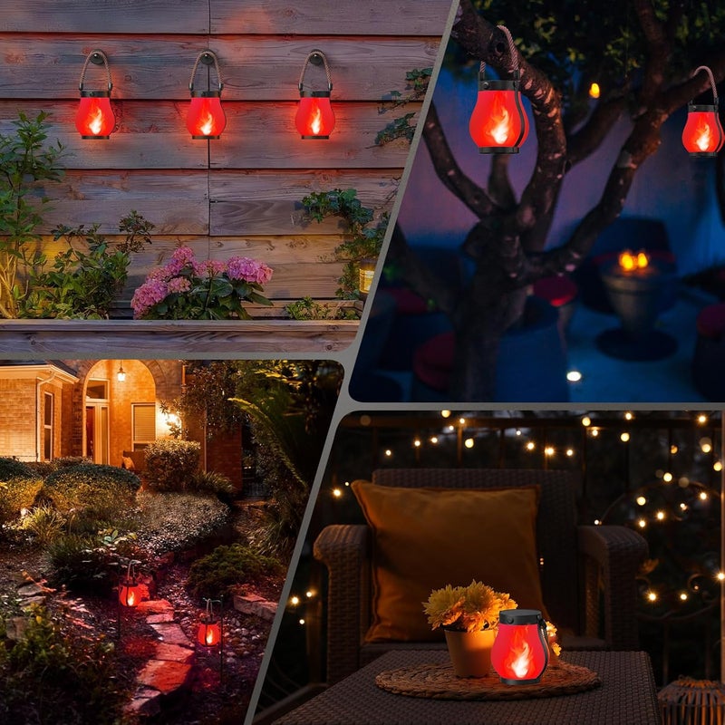Hompavo Gen2 Solar Lanterns Outdoor Waterproof with Realistic Flickering Flame, Dual Charging (USB/Solar) & 2 Modes - Decorative Hanging/Table Lights for Patio Garden Porch Halloween Decor, 2/Red - Image 3